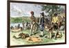 Dutch Merchants Trading with Native Americans on Manhattan Island, c.1600-null-Framed Giclee Print