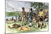 Dutch Merchants Trading with Native Americans on Manhattan Island, c.1600-null-Mounted Giclee Print