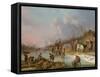 Dutch Peasants on a Frozen River-Andries Vermeulen-Framed Stretched Canvas