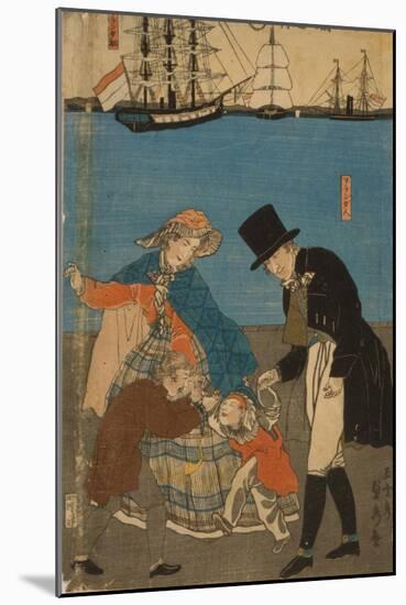 Dutch people taking a Sunday walk in Yokohama, 1871-Utagawa Sadahide-Mounted Giclee Print