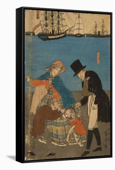 Dutch people taking a Sunday walk in Yokohama, 1871-Utagawa Sadahide-Framed Stretched Canvas