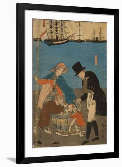 Dutch people taking a Sunday walk in Yokohama, 1871-Utagawa Sadahide-Framed Giclee Print