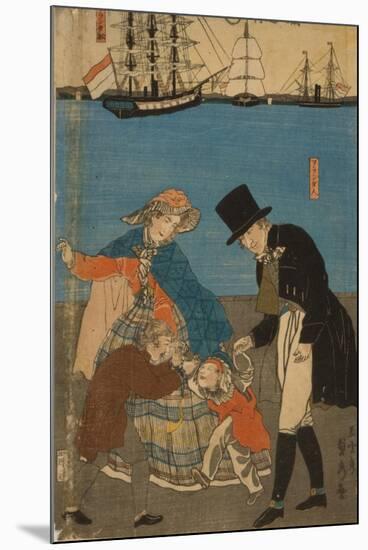 Dutch people taking a Sunday walk in Yokohama, 1871-Utagawa Sadahide-Mounted Giclee Print