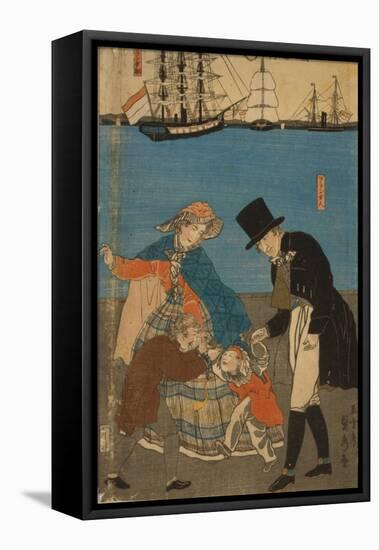 Dutch people taking a Sunday walk in Yokohama, 1871-Utagawa Sadahide-Framed Stretched Canvas