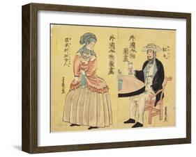 Dutch (Right), American Woman (Left)-Utagawa Yoshiiku-Framed Giclee Print