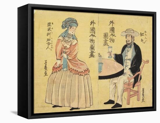 Dutch (Right), American Woman (Left)-Utagawa Yoshiiku-Framed Stretched Canvas