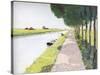 Dutch Scenery: Typical Canal with Fisherman-Andre Girard-Stretched Canvas