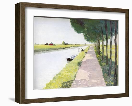 Dutch Scenery: Typical Canal with Fisherman-Andre Girard-Framed Art Print