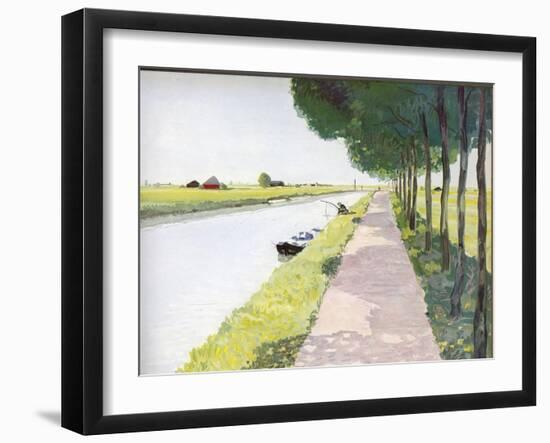 Dutch Scenery: Typical Canal with Fisherman-Andre Girard-Framed Art Print