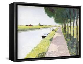 Dutch Scenery: Typical Canal with Fisherman-Andre Girard-Framed Stretched Canvas