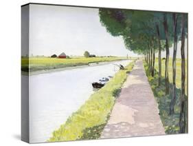 Dutch Scenery: Typical Canal with Fisherman-Andre Girard-Stretched Canvas