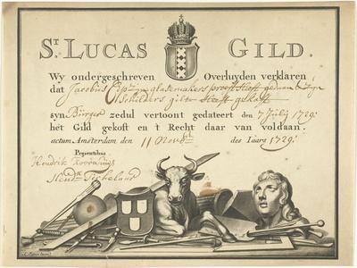 Receipt from the Guild of Saint Luke in Amsterdam to the glazier James Cip, 1729