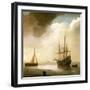 Dutch Ship on Calm Sea. to His Left, a Fishing Boat in Operation, to His Right, an Anchored Boat. O-Abraham de Verwer-Framed Giclee Print