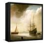 Dutch Ship on Calm Sea. to His Left, a Fishing Boat in Operation, to His Right, an Anchored Boat. O-Abraham de Verwer-Framed Stretched Canvas