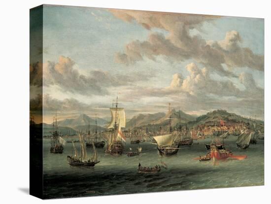 Dutch Shipping Off the Bay of Smyrna with a State Barge-Abraham Storck-Stretched Canvas