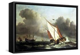 Dutch Shipping Offshore in a Rising Gale-Willem Van De, The Younger Velde-Framed Stretched Canvas