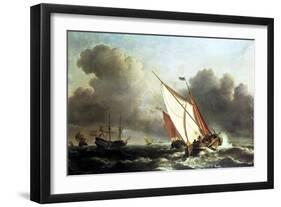 Dutch Shipping Offshore in a Rising Gale-Willem Van De, The Younger Velde-Framed Giclee Print