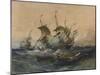 Dutch Ships in a Storm, 1839 (W/C & Gouache on Wove Paper)-Louis Eugene Gabriel Isabey-Mounted Giclee Print