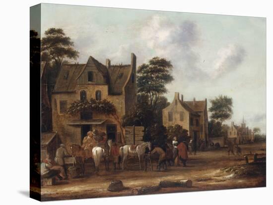 Dutch Village Scene with Figures and Horses Resting outside a House, 1660-Thomas Heeremans-Stretched Canvas