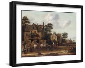 Dutch Village Scene with Figures and Horses Resting outside a House, 1660-Thomas Heeremans-Framed Giclee Print