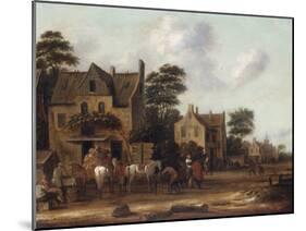 Dutch Village Scene with Figures and Horses Resting outside a House, 1660-Thomas Heeremans-Mounted Giclee Print