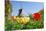 Dutch Windmill and Colorful Tulips and Forget-Me-Not Flowers in Famous Spring Garden 'Keukenhof', H-dzain-Mounted Photographic Print