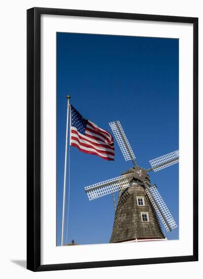 Dutch windmill and US flag, Nelis' Dutch Village, Holland, Michigan.-Randa Bishop-Framed Photographic Print
