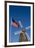 Dutch windmill and US flag, Nelis' Dutch Village, Holland, Michigan.-Randa Bishop-Framed Photographic Print