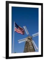 Dutch windmill and US flag, Nelis' Dutch Village, Holland, Michigan.-Randa Bishop-Framed Photographic Print