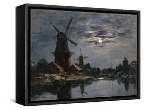 Dutch Windmills, 1884-Eugene Louis Boudin-Framed Stretched Canvas