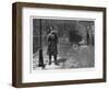 Duty and Pleasure, a Policeman on Duty on a Snowy Night in a Fashionable London Square-Charles Gregory-Framed Art Print