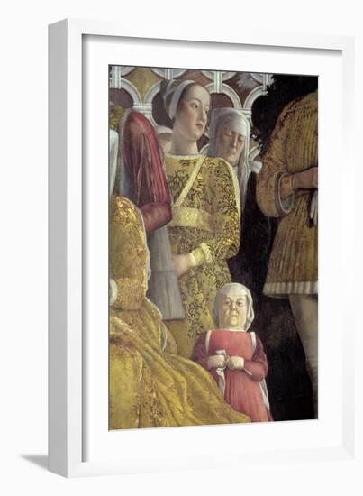 Dwarf and Courtiers, Family and Court of Marchese Ludovico Gonzaga III of Mantua, c.1465-74-Andrea Mantegna-Framed Giclee Print