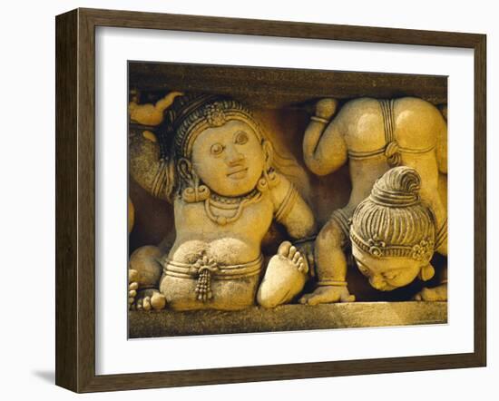 Dwarf Carvings Line Temple Wall, Kelaniya Temple, Near Colombo, Sri Lanka, Asia-Upperhall Ltd-Framed Photographic Print