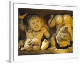 Dwarf Carvings Line Temple Wall, Kelaniya Temple, Near Colombo, Sri Lanka, Asia-Upperhall Ltd-Framed Photographic Print