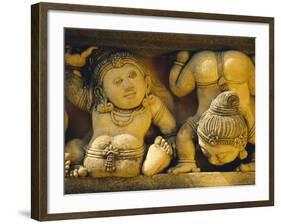 Dwarf Carvings Line Temple Wall, Kelaniya Temple, Near Colombo, Sri Lanka, Asia-Upperhall Ltd-Framed Photographic Print