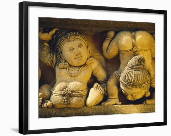 Dwarf Carvings Line Temple Wall, Kelaniya Temple, Near Colombo, Sri Lanka, Asia-Upperhall Ltd-Framed Photographic Print