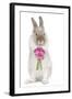 Dwarf Lion-Head Rabbit on Hind Legs Holding Flowers-null-Framed Photographic Print