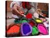 Dye Trader Offers His Brightly Coloured Wares in a Roadside Stall in Kathmandu, Nepal, Asia-David Pickford-Stretched Canvas