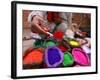 Dye Trader Offers His Brightly Coloured Wares in a Roadside Stall in Kathmandu, Nepal, Asia-David Pickford-Framed Photographic Print