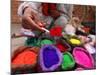 Dye Trader Offers His Brightly Coloured Wares in a Roadside Stall in Kathmandu, Nepal, Asia-David Pickford-Mounted Photographic Print