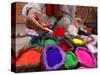 Dye Trader Offers His Brightly Coloured Wares in a Roadside Stall in Kathmandu, Nepal, Asia-David Pickford-Stretched Canvas