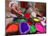 Dye Trader Offers His Brightly Coloured Wares in a Roadside Stall in Kathmandu, Nepal, Asia-David Pickford-Mounted Photographic Print