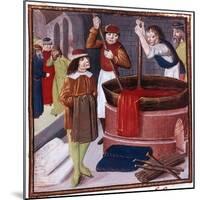 Dyers Immersing Bolt of Cloth in Vat of Dye Placed over a Fire, 15th Century-null-Mounted Giclee Print