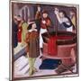 Dyers Immersing Bolt of Cloth in Vat of Dye Placed over a Fire, 15th Century-null-Mounted Giclee Print