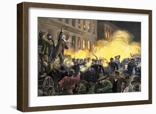 Dynamite Bomb Exploding Among Police Ranks during the Haymarket Square Riot in Chicago, c.1886-null-Framed Giclee Print