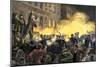 Dynamite Bomb Exploding Among Police Ranks during the Haymarket Square Riot in Chicago, c.1886-null-Mounted Giclee Print