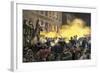 Dynamite Bomb Exploding Among Police Ranks during the Haymarket Square Riot in Chicago, c.1886-null-Framed Giclee Print