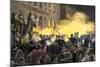 Dynamite Bomb Exploding Among Police Ranks during the Haymarket Square Riot in Chicago, c.1886-null-Mounted Giclee Print