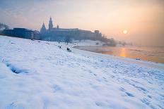 Historic Royal Wawel Castle in Cracow, Poland, with Frozen Vistula River in Winter.-dziewul-Photographic Print