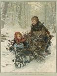 Two Children Bring Home a Barrow-Load of Firewood for the Christmas Fire-E. Blume-Stretched Canvas